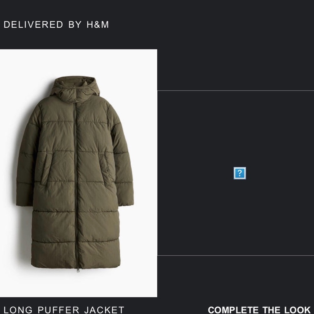 H&M Long Puffer Jacket Coat — Dark Khaki Green — Women’s XS — NWOT